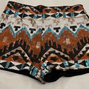 Worn once - Jealous Tomato Sequin Shorts in Size Medium Aztec